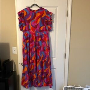 Colorful Dress with Ruffle Sleeves